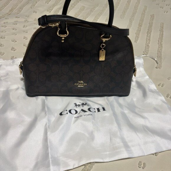 Coach Accessories - Coach Dark Brown Signature Dome Satchel with Gold Hardware